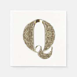 Monogrammed Brev Initial Q Guld Sparkles Elegant Pappersservett