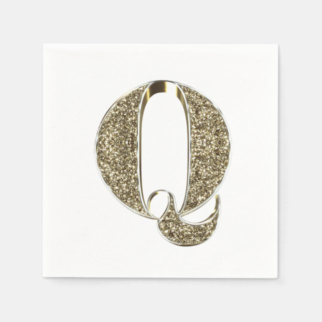 Monogrammed Brev Initial Q Guld Sparkles Elegant Pappersservett (Framsidan)