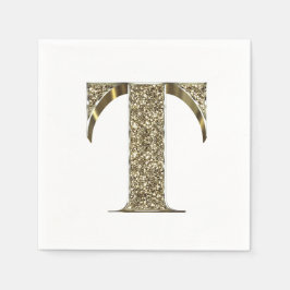 Monogrammed Brev Initial T Guld Sparkles Elegant Pappersservett