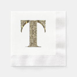 Monogrammed Brev Initial T Guld Sparkles Elegant Pappersservett