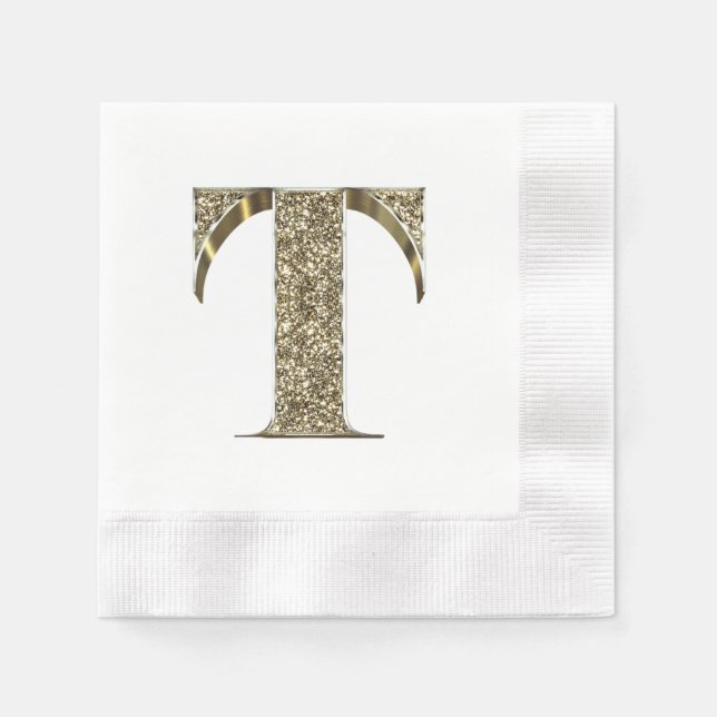 Monogrammed Brev Initial T Guld Sparkles Elegant Pappersservett (Framsidan)