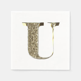 Monogrammed Brev Initial U Guld Sparkles Elegant Pappersservett