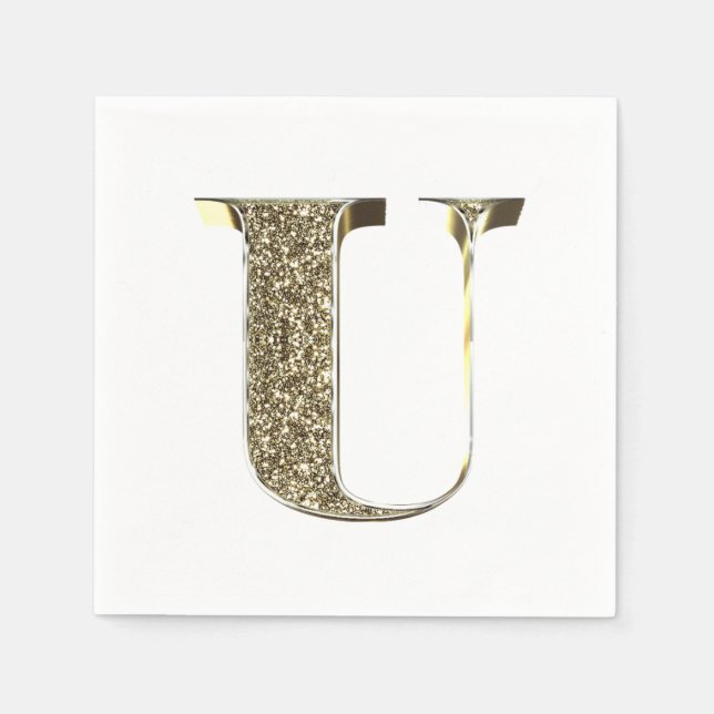 Monogrammed Brev Initial U Guld Sparkles Elegant Pappersservett (Framsidan)