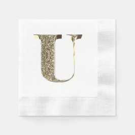 Monogrammed Brev Initial U Guld Sparkles Elegant Pappersservett
