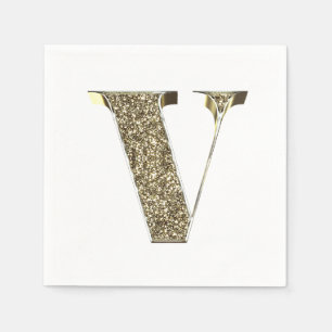 Monogrammed Brev Initial V Guld Sparkles Elegant Pappersservett