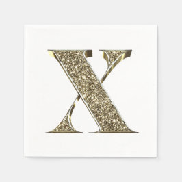 Monogrammed Brev Initial X Guld Sparkles Elegant Pappersservett