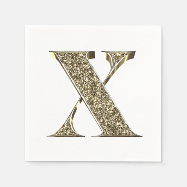 Monogrammed Brev Initial X Guld Sparkles Elegant Pappersservett (Framsidan)
