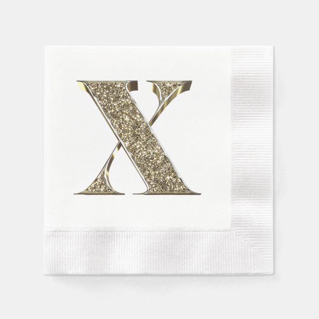 Monogrammed Brev Initial X Guld Sparkles Elegant Pappersservett (Framsidan)
