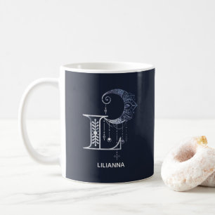 Monogrammed Brev L Boho Crescent Måne Mandala Kaffemugg
