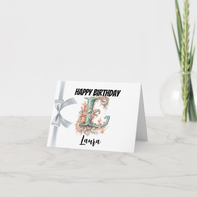 Monogrammed brev ’L’ Grattis på födelsedagen Kort (Framsida)