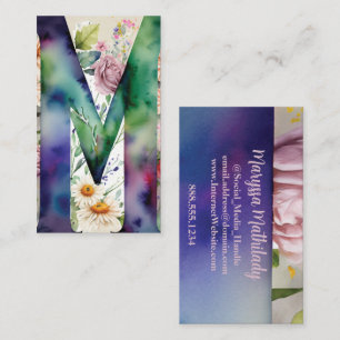 Monogrammed Brev M Blommigt med enkel Chic, vatten Visitkort