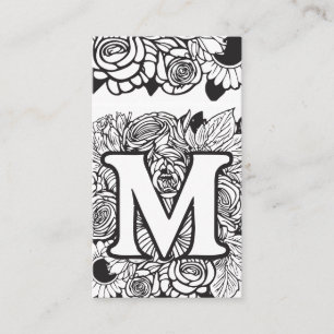 Monogrammed Brev M Enkel svart och vit Blommigt Visitkort