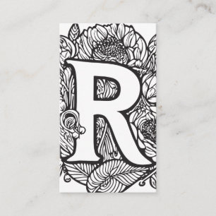 Monogrammed Brev R Enkel svart och vit Blommigt Visitkort