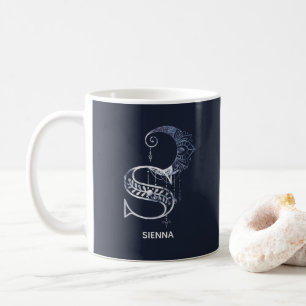 Monogrammed Brev S Boho Crescent Måne Mandala Kaffemugg