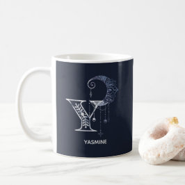 Monogrammed Brev Y Boho Crescent Måne Mandala Kaffemugg
