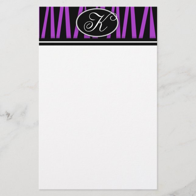 Monogrammed brevpapper för purpurfärgad zebra (Framsida)