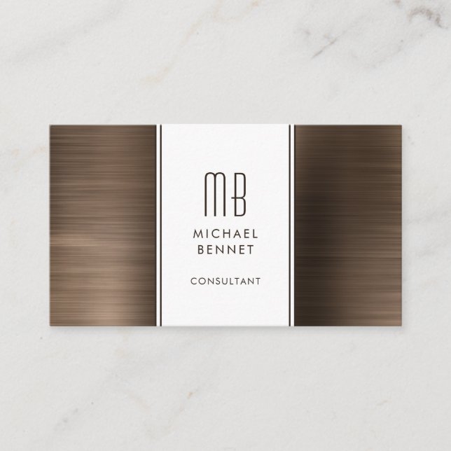 Monogrammed Bronze Brown Metallic Foil Consultant Visitkort (Framsida)