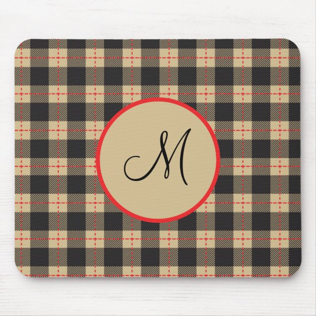 Monogrammed Brown Black och Red Buffalo Play Musmatta (Framsidan)