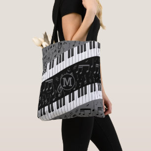 Monogrammed bukta pianonycklar och musik noter tygkasse