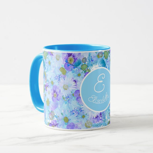 Monogrammed Bush WildblommRomantic Blue Mugg (Framsida vänster)
