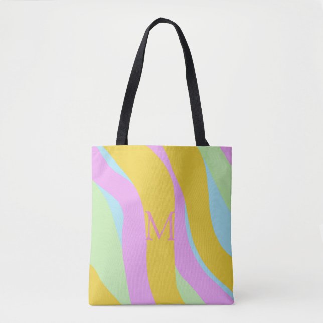 Monogrammed Caribe-Gult, Light Blue, Rosa, Mint Tygkasse (Framsida)