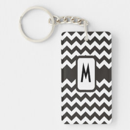 Monogrammed Chevron Keychain: Black, White Zigzags