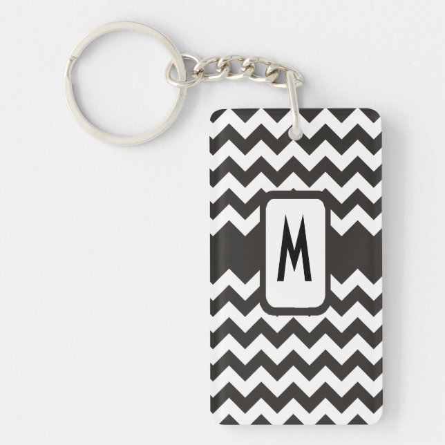 Monogrammed Chevron Keychain: Black, White Zigzags (Framsidan)
