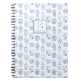 Monogrammed Classic Blue and White Ginger Burk Anteckningsbok