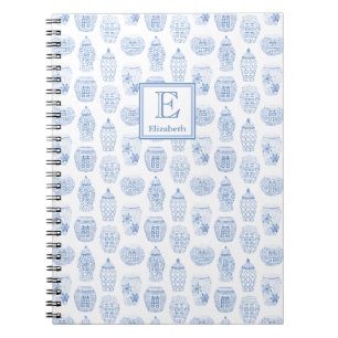 Monogrammed Classic Blue and White Ginger Burk Anteckningsbok