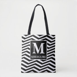 Monogrammed Classic Serif BW lutat Chevron Tygkasse