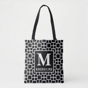 Monogrammed Classic Serif BW Square Connect Tygkasse
