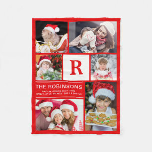 Monogrammed Collage för julfamiljfoto Fleecefilt