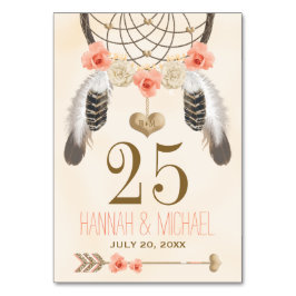 Monogrammed Coral Guld Boho Dreamcatcher-nummer Bordsnummer
