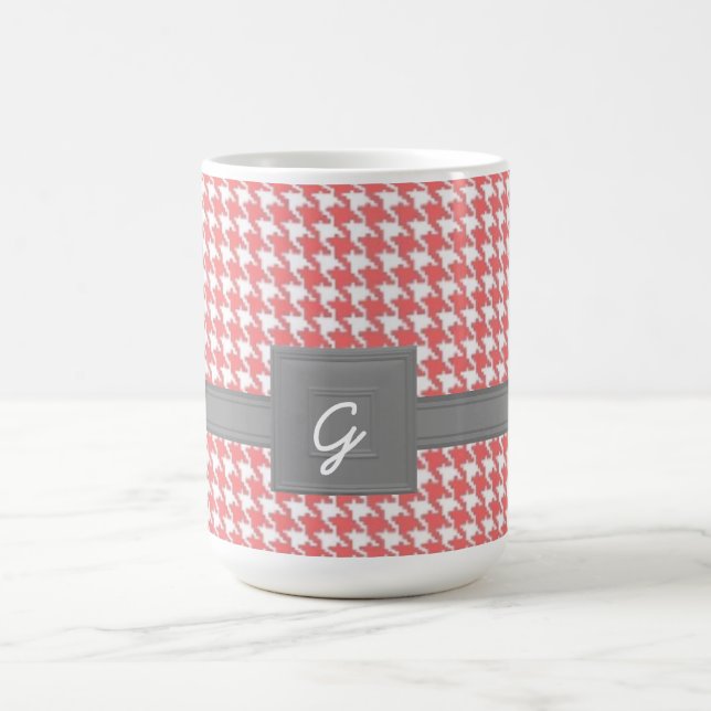Monogrammed Coral Houndstooth Mugg (Center)