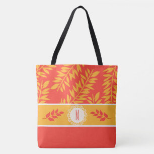 Monogrammed Coral och Gult Summer Cabana Tygkasse