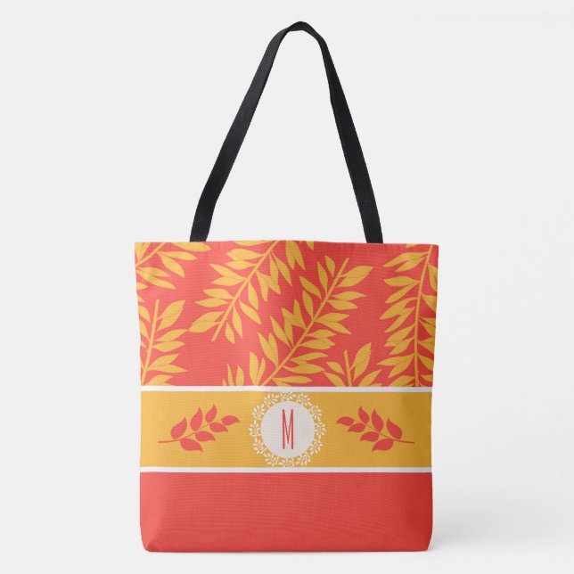 Monogrammed Coral och Gult Summer Cabana Tygkasse (Framsida)