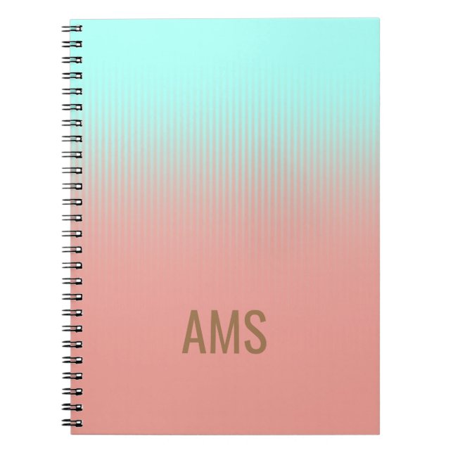 Monogrammed Coral och Turcos Rand Anteckningsbok (Framsidan)