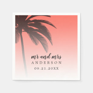 Monogrammed Coral Tropical Handflatan Träd Beach W Pappersservett