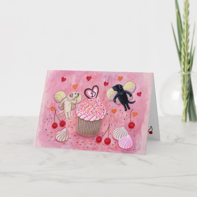 Monogrammed Cupkaka och Labs Valentine Helgkort (Framsida)