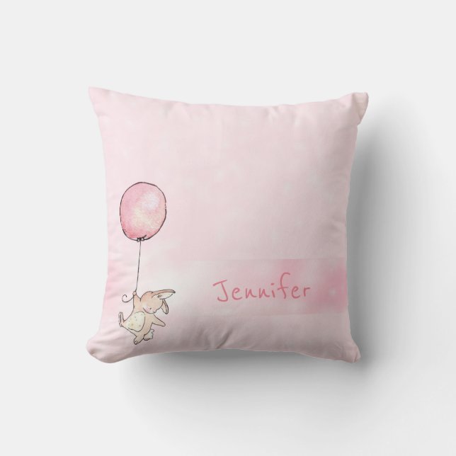 Monogrammed Cute Baby-kanin för Rosa av flickor Kudde (Framsida)