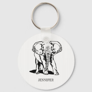 Monogrammed Cute Black Elephant Nyckelring