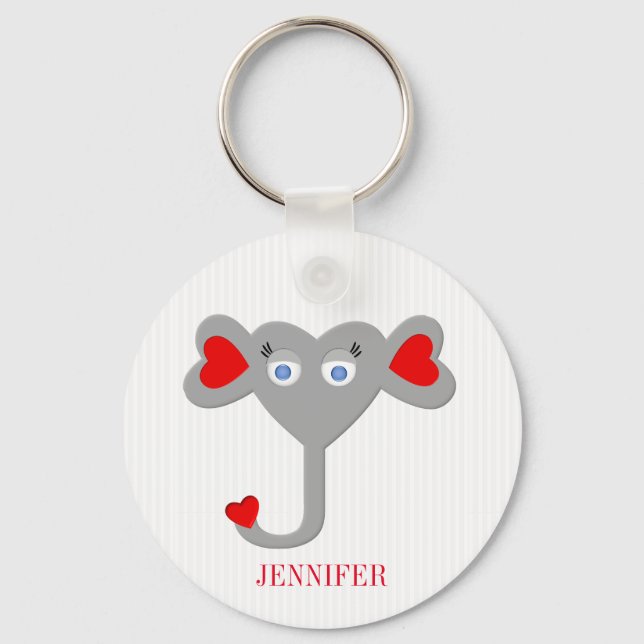Monogrammed Cute Elephant Nyckelring (Framsida)