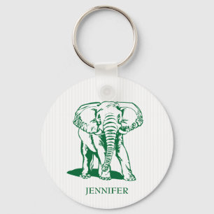 Monogrammed Cute Hunter Grönt Elephant Nyckelring
