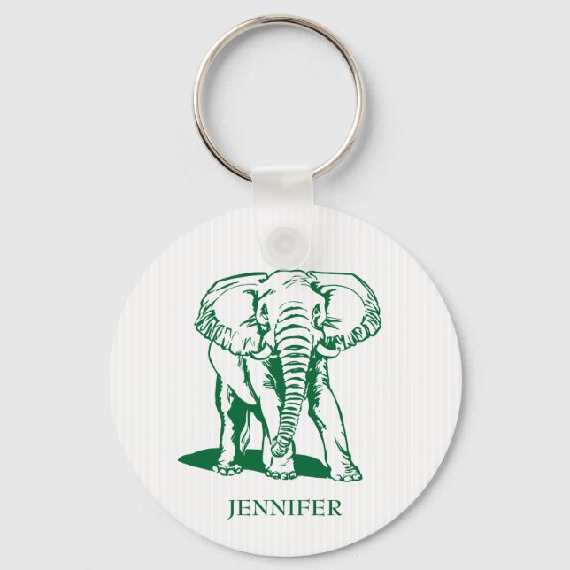 Monogrammed Cute Hunter Grönt Elephant Nyckelring (Framsida)