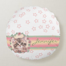 Monogrammed Cute Kitten Blommigt Rosa Star