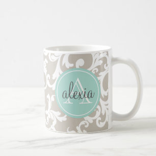 Monogrammed damastast tryck för linne och för Mi Kaffemugg