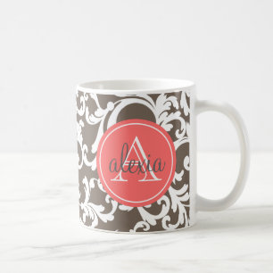 Monogrammed damastast tryck för mocka och för kaffemugg