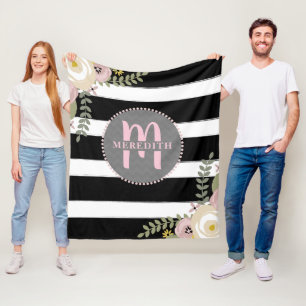 Monogrammed dammig blom- Boho rand Fleecefilt