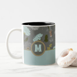 Monogrammed Dandelion Grått Blåa blommor Två-Tonad Mugg