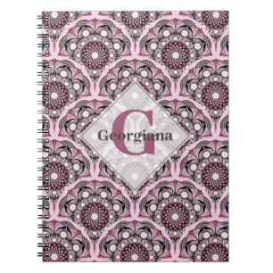 Monogrammed Deco Dusky Ro Cherry Blommar Mandala Anteckningsbok